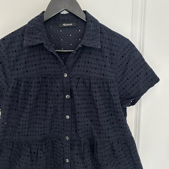 Madewell Eyelet Seamed Button-Down Shirt in Deep Navy - Picture 6 of 9